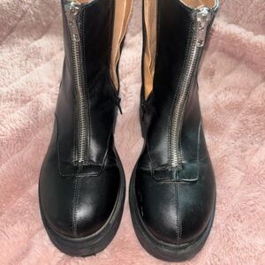 wild fable Black Front-Zip Chunky Ankle Booties